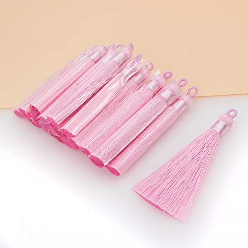 Vapker 20Pcs Pink Tassel Mini Silk Tassels For Craft Jewelry Making Woman, Handmade Soft Ice Silky Tassels With Loops For Diy Projects, Bookmarks(8.5Cm/3.5 Inches) #TOP3