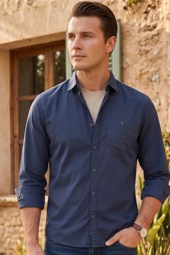 Image of Louis Philippe Men's Cotton Slim Fit Over Dyed Color Depth Comfortable and Durable Soft Handfeel Full Sleeve Solid Casual Shirt