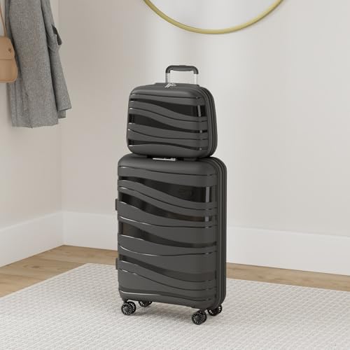 Kono Luggage Sets of 2 Piece Lightweight Polypropylene Hard Shell Suitcase with TSA Lock Spinner Wheels Travel Carry On Hand Cabin Luggage with Beauty Case (Set of 2, Black) - Image 3