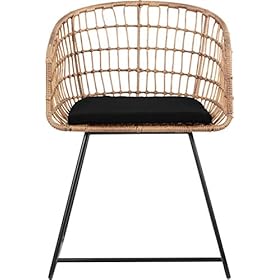 Tommy Hilfiger Graham Rattan Dining Chair, Woven Wicker Armchair with Seat Cushion Black Durable Metal Legs, Boho Modern Accent Lounge Furniture, Natural 41fWINfPuUL. SS280