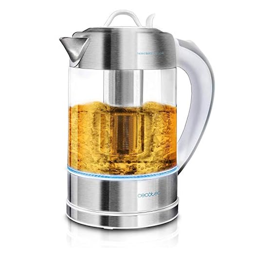 Cecotec Hervidor de Agua Eléctrico ThermoSense 370 Clear. 1,7 litros, Libre de BPA, 2200 W de Potencia, Base 360º, Filtro Antical Desmontable, Doble Sistema de Seguridad, Acero Inoxidable