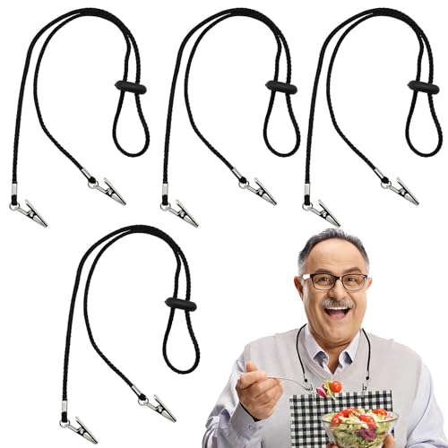 SwirlColor Attache Serviette 4 pièces, 62 cm/24,4 Pouces Réglables pour Femmes et Hommes, Pinces à Serviettes Flexibles Protégeant la Serviette pour Salle à Manger, Restaurant - Noir