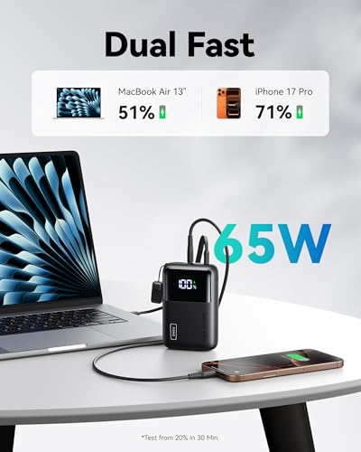 Image of INIU 20000mAh Laptop Power Bank, Ultra Compact 65W PD Dual Fast Charging Portable Charger, Flight-Safe Battery Pack with USB C Cable for Travel MacBook iPad Tablet Switch iPhone 17 16 Pro Samsung S25