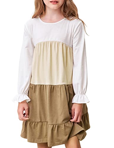 Grace Karin Girls Dresses Size 7 Years Crew Long Sleeve Swing Dress Tiered Casual Dress #TOP9