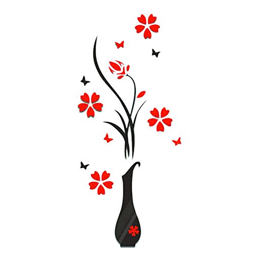 3D Cherry Blossoms Vase Wall Murals for Living Room Bedroom Sofa Backdrop Tv Wall Background, Originality Stickers Gift, DIY Wall Decal Wall Decor Wall Decorations (B)