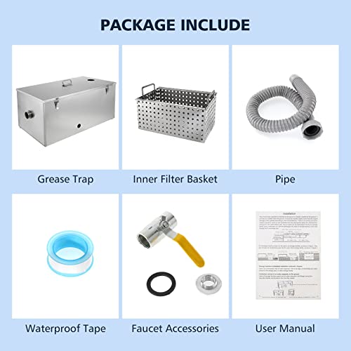 Powlab 25Lbs Top Inlet Commercial Grease Trap Under Sink, Grease Interceptor Trap 13 Gpm Stainless Steel Grease Trap Interceptor Set With Removable Baffles For Restaurant, Canteen, Kitchen Wastewater #TOP1