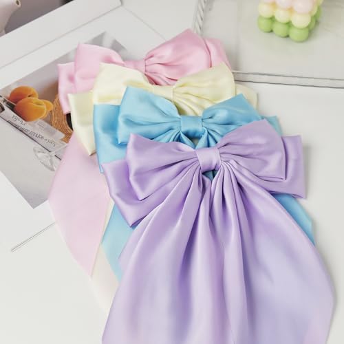 Pinzas para cabello lazo largo satinadas 4 piezas miniatura 6