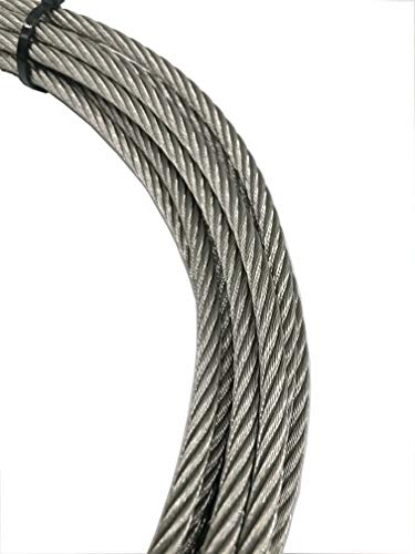 Yountiger 1/4‘’ (6Mm) 304 Stainless Steel Aircraft Wire Rope Military Specification, Lubricated, Car Traction，Lifting Rope Strong Wire Rope 7X19 Strand Core,26.3 Feet 2000 Pound Breaking Strength #TOP1