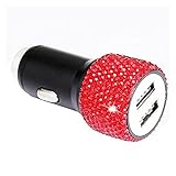Mehrfach USB Ladegerät, Autoladegerät, Schnellladung mit zwei USB-Anschlüssen, Sicherheitshammer-Design, um in Notfällen mit glitzernden Strasssteinen zu helfen, Fenster zu zerbrechen(Red car charger)