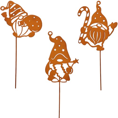 Ljevandria 3er Weihnachtswichtel Rost Gartenstecker Weihnachtsdeko...