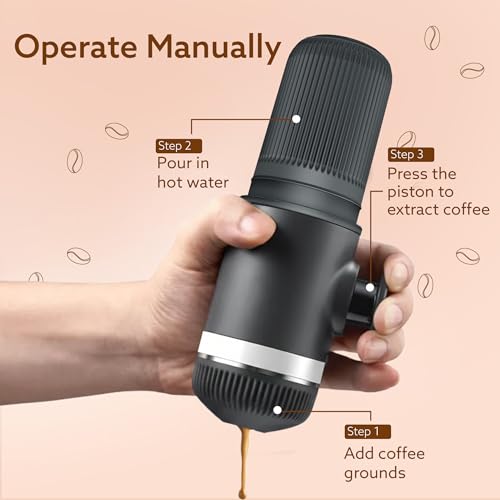 Image of AGARO Elite Hand Press Portable Espresso Maker, 10-Bar Hand Pressure, Compatible with Capsules & Ground Coffee, With Cup Holder, Travel-Friendly, Leak-Proof & Compact & Manually Operated