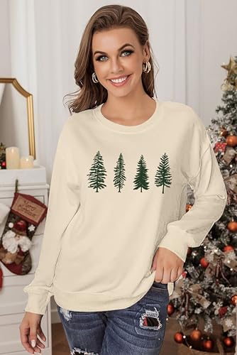 Image of PECHAR Christmas Tree Sweatshirts Women Pine Tree Print Shirts Nature Lover Gift Casual Tee Long Sleeve Xmas Pullover