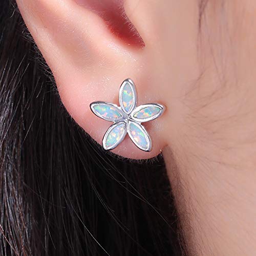 Cinily Flower Stud Earrings 18K White Gold Plated White Fire Opal Earrings For Women Girls Opal Jewelry Gemstone Stud Earrings #TOP1