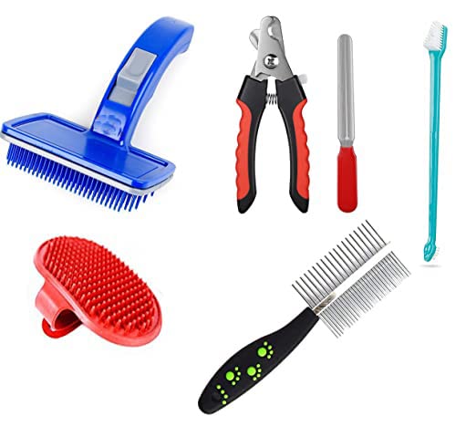 SPYNET 6 in 1 Dog Grooming Kit Bath Brush | Toothbrush | Double Side Comb | Nail Cutter | Nail Filler | Pet Self Cleaning Slicker Brush (B0BFF957PB) Amazon Price History, Amazon Price Tracker