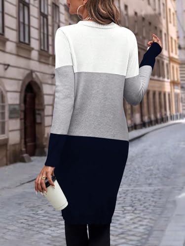 SweatyRocks Women's Color Block Button Front V Neck Long Sleeve Cardigan Soft Knit Long Coat Sweater2