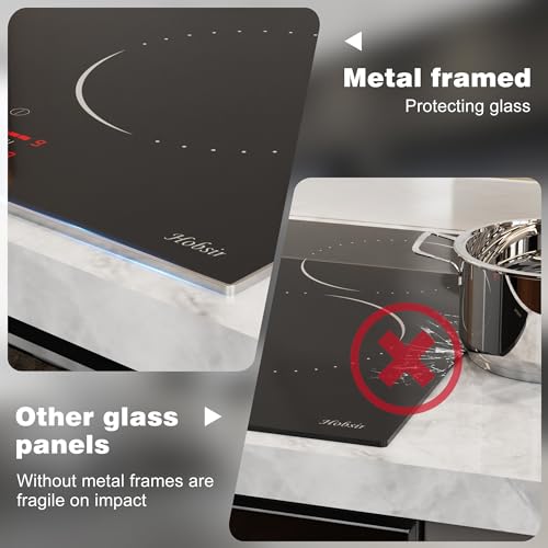 Image of Hobsir 24 Inch Electric Cooktop 4 Burner 6000W, 24 inch Radiant Electric Stove Top, Built-in Ceramic Stove Top with Sliding Control, Timer, Safety Lock, 9 Power Levels, 220V-240V Hard Wire (No Plug)