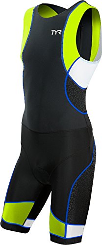 TYR 706TMNTXP6AXS Men's Sport Competitor Swim Trisuit Back Zipper, Black/Lime/Blue, X-Small