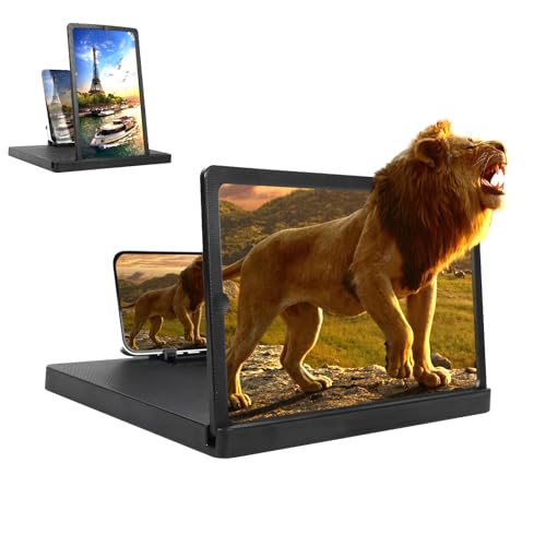 Big Screen Phone Magnifier,HD Screen Expander,Foldable Phone Stand with Screen Amplifier,Compatible with All Smartphones,Portable 3D Magnifying Screen for Elderly (12in)