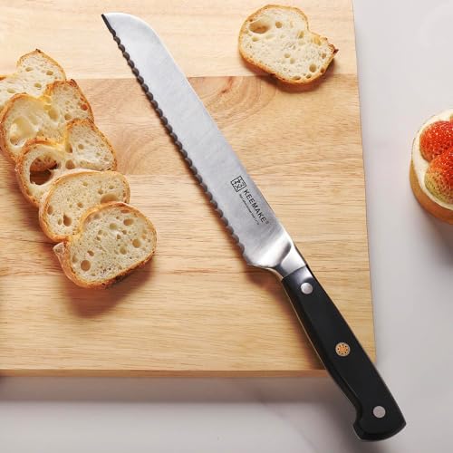 KEEMAKE Serrated Bread Knife for Homemade Bread 8 Inch, Sharp High Carbon German Stainless Steel Blade, Bread Cutter with Full Tang Black Handle for Slicing Bread, Bagels,Cake - Image 2