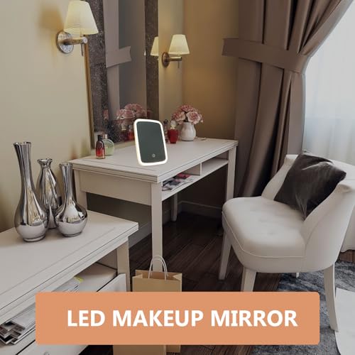 Espejo de maquillaje YARNOW blanco con luces LED para mesa de noche 5