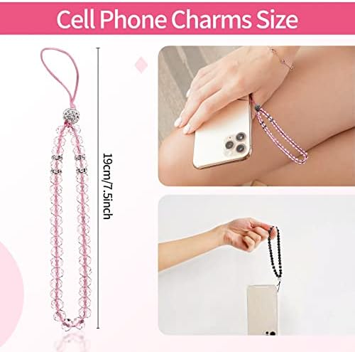 3 Pieces Phone Charms Phone Strap Bling Crystal Beads Phone Charm Strap Mobile Phone Lanyard Hand Wrist Strap Cell Phone Supplies for Girl Women