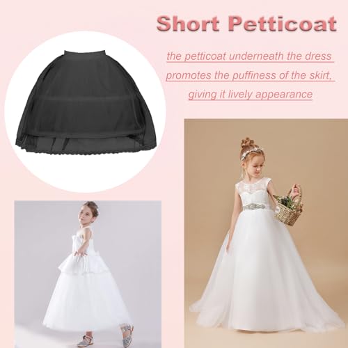 Girls Petticoat Wedding Flower Girls Underskirt with 2 Hoops Full Slip Elastic Child's Crinoline Underskirt White4