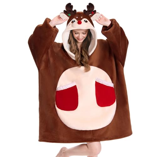 OLAOLA Rentier Übergroße Decke Hoodie für Erwachsene, Sherpa Fleece...