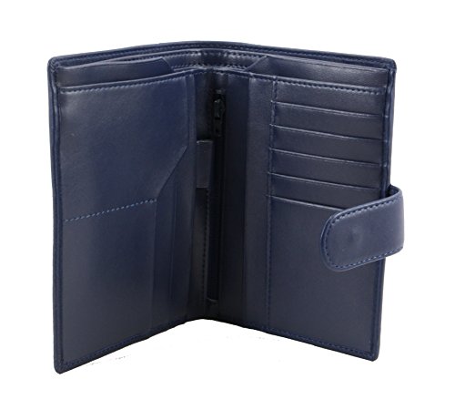 Image of Genuine Sheep Leather Smart Family Size Passport Travel Wallet /Holder - (Blue)