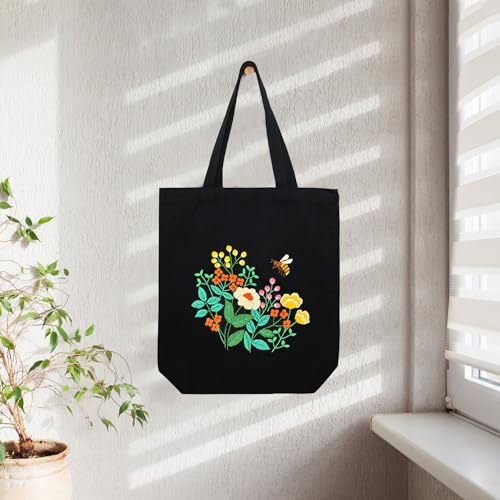 Image of Canvas Tote Bag Embroidery Kit, Beginner Embroidery Kit for Adults, Hand Embroidery Starter kit with Floral Pattern, Arts and DIY Crafts Embroidery Kits , Cross Stitch Kit with Embroidery Bag and Tool