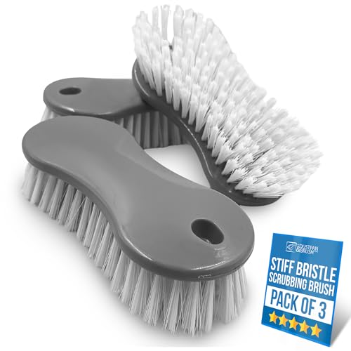 Pack of 3 Scrubbing Brush – Plastic Scrubbing Brushes for Cleaning, Easy Grip Stiff Bristle Brush to Clean and Scrub Floors, Carpets, Kitchen, and Bathroom