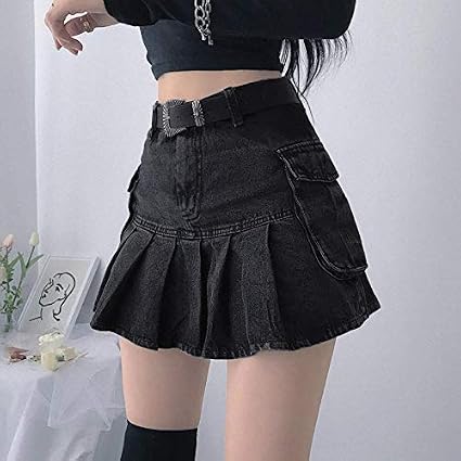 Amazon.com: Faldas plisadas vintage de los años 90 y2k para mujer, faldas  de mezclilla oscuras, falda de cintura alta, color negro gótico, con  bolsillos : Ropa, Zapatos y Joyería