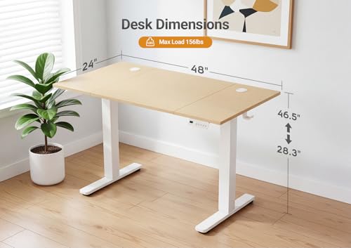 Image of YDN Electric Standing Desk Adjustable Height, 48 x 24 Inches Sit Stand up Desk with Memory Presets & Cable Management, Home Office Desk for Office & Computer Workstation, White Frame /Nature Top