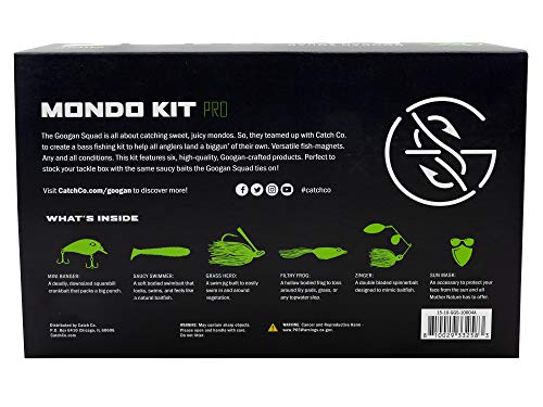 Catch Co Googan Squad Bass Fishing Mondo Kit PRO | Googan Squad Mini Banger, Zinger, Grass Hero, Filthy Frog, Saucy Swimmer, and Necko Sun Mask
