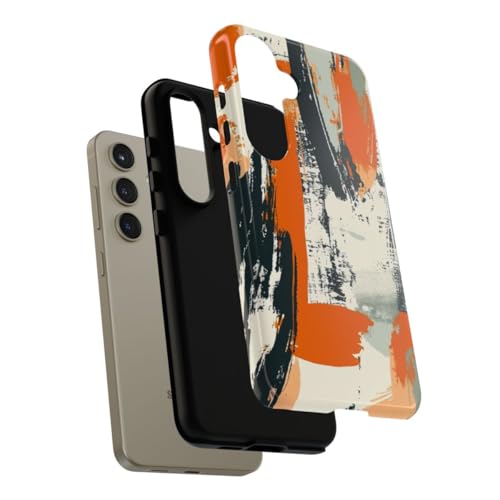 Coque Samsung S24 rigide motif abstrait orange noir de qualité