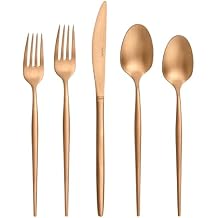 Amefa 20pc Soprano PVD Copper Flatware Set - 18/0 Stainless Steel Satin Copper Silverware Set for 4, Knives Forks Spoons - Dinnerware Utensils