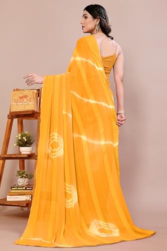 Image of MIRCHI FASHION Women Saree Shibori Print Chiffon | Elegant Festive and Functional Sari for All-Day Comfort with Matching Blouse