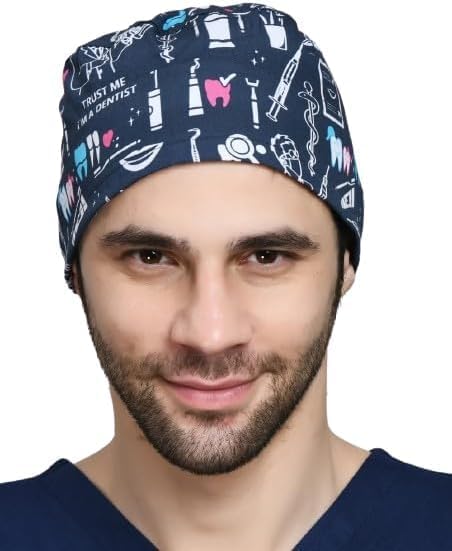 Surgical Scrub Caps Women Men Nurse Nursing Surgery Medical Cap Surgical Pure Cotton Tie Back Adjustable Elastic Free Size