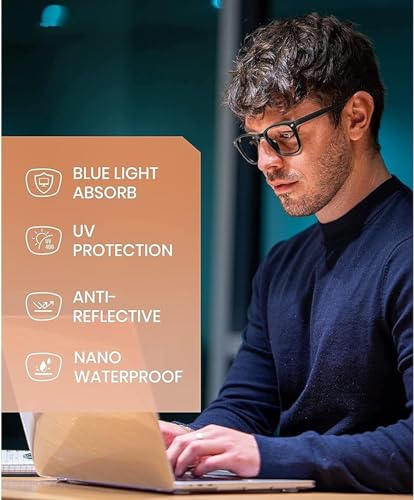 Image of Blue Light Blocking Computer Glasses for Men & Women, Square TR90 Lightweight Eyeglasses Frame, Anti Eye Strain UV Protection, Clear Lens for Gaming Office Reading