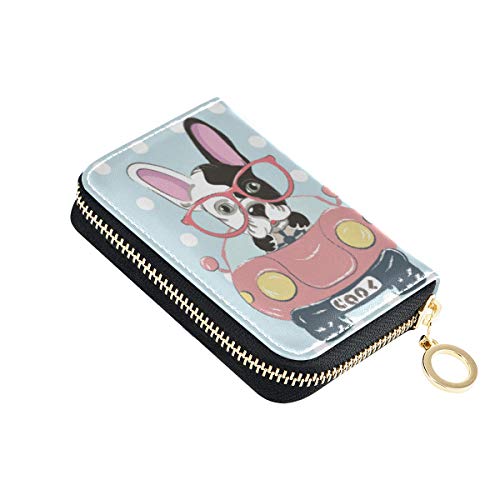 MOYYO RFID Credit Card Holder Case Funny Dog Leather Printed Zipper Card Case Wallet for Women Girls