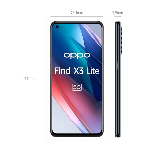 OPPO Find X3 Lite - Smartphone 5G Débloqué, 8 Go RAM + 128 Go, Ecran OLED 90Hz 6,43”, Caméra Principal 64 MP | Frontal 32 MP, Charge Ultra Rapide 100% en 35 mins, 4300 mAh, Ultra Léger 172g, Noir