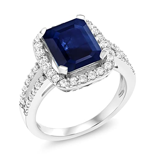 Blue Sapphire Engagement Ring in Sterling Silver