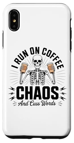 Coffee Chaos And Cuss Words Skull �S�X �X�P���g�� �_�[�N���[���A �X�}�z�P�[�X iPhone XS Max �p