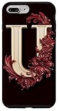 Installation facile Lettre initiale U marron floral Coque pour iPhone 7 Plus/8 Plus