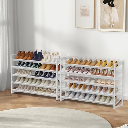 Image of Large Shoe Rack 10 Tier Shoe Organizer, Heavy Duty Metal 5-Tier Stackable Shoe Storage Vertical Shoe Rack for Closet Front Door Entrance, Up to 62 Pairs, 44.8 inch W x 11.4 inch D x 71.2 inch H, White