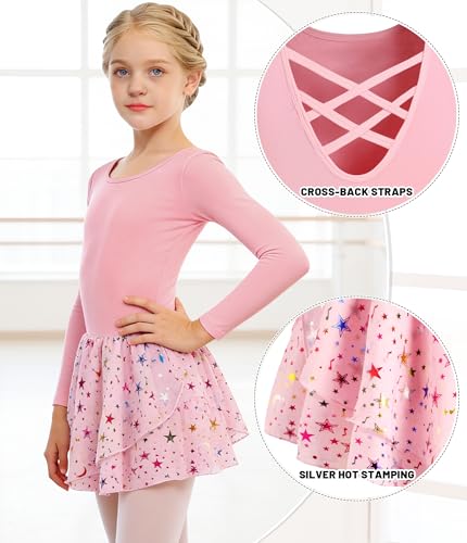 Image of DANSHOW Ballet Leotards for Girls Dance Skirted Leotard Kids Ballet Tutu Dress Toddler Shiny Ruffle Sleeve Dancewear