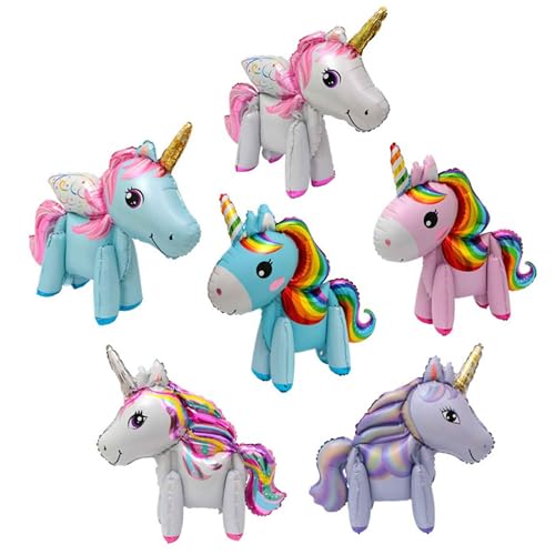 7 Colors Kids 6 Pack 3D Unicorn Balloons Walking Animal Balloons Aluminum Foil Balloons for Birthday Party, Baby Shower, Wedding Party Decorations Unicorn Party Supplies…