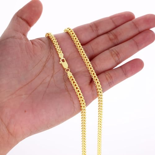 Nuragold 10k Real Yellow Gold Franco Square 4mm Box Chain Wheat Chain Necklace (18"-30") Italian Jewelry for Men3