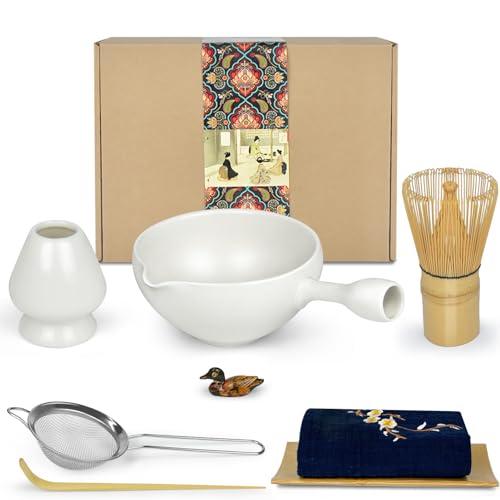 Artcome Matcha Ceremony Kit - Japanese Tea Set, Bowl, Whisk, Scoop, Strainer, Powder, 8 PCS