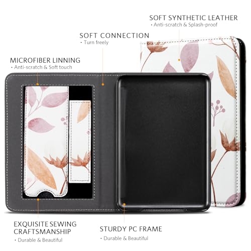 Image of CoBak Case for 6 inch E-Reader - PU Leather Smart Cover with Auto Sleep /Wake & Hand Strap, not Compatible with Kobo Clara,Gardenia