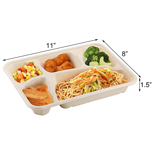 Elsjoy 50 Pack 5-Compartment Disposable Plates, 11